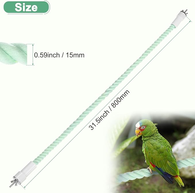 1-Pack Rope Perches for Bird Cages, 31.5 in Length Comfort Grip Flexible Rope Perch Beak & Paw Grinding for Parrots/Cockatiels/Parakeets, Bird Platform Sand [Cyan]