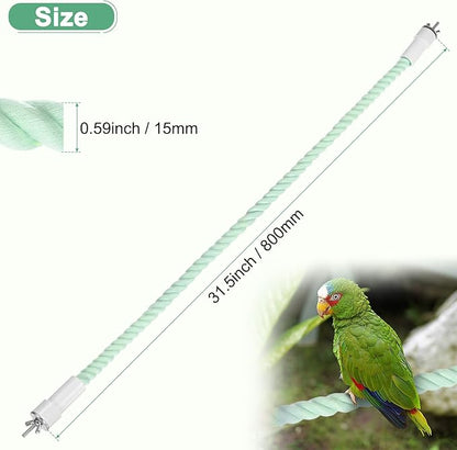 1-Pack Rope Perches for Bird Cages, 31.5 in Length Comfort Grip Flexible Rope Perch Beak & Paw Grinding for Parrots/Cockatiels/Parakeets, Bird Platform Sand [Cyan]