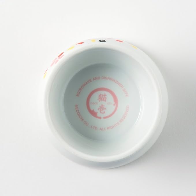 Necoichi Raised Cat Food Bowl – Ceramic Elevated Cat Bowl for Whisker & Neck Fatigue, Dishwasher Microwave Safe – Non-Slip & Anti Vomiting Ergonomic Design (Sakura Floral, Regular)