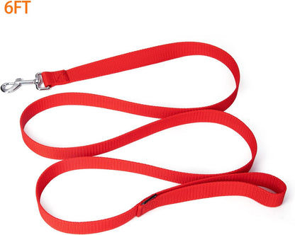 Strong Durable Nylon Dog Training Leash, 1 Inch Wide Traction Rope, 6 ft 10ft 15ft Long, for Small and Medium Dog (Red, 6 Feet)
