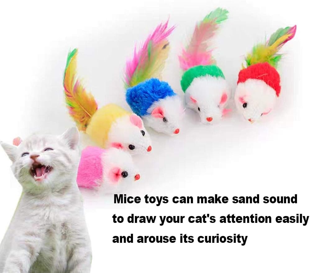 Cat Mice Toys for Indoor Cats 12PCS, 5 Color Variety Mouse Cat Toy for Cats, Furry Cat Toy Mice Rattle Small Mouse Kitten Interactive Play