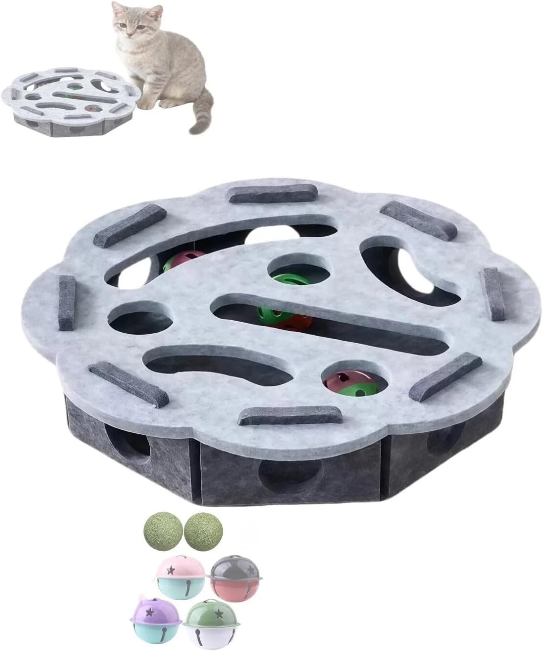 Interactive Cat Scratch Box with Nail File & Slow Feeder - Puzzle Enrichment Toy for Indoor Cats Mental Stimulation