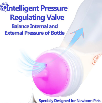 Pet Feeding Bottle and Syringes, 3 Sizes Nipples with Ventilation Valve Resistant Tearing Perfect for Puppies, Kittens, Small Wildlife (Pink)