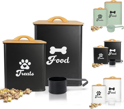 Dog Treat Container 2PCS, Dog Food Storage Container with Lids Airtight, Dog Treat Jars for Kitchen Counter-7+3Lbs, Small Dog Cookie Jar for Storage, Pet Treat Container (Upgraded) Black