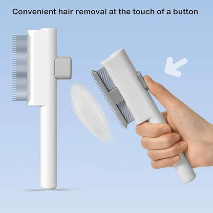 Pet Grooming Combo with Release Button - 2-in-1 Pet Detangling Brush and Cat Dematting Comb with Long & Short Stainless Steel Metal Teeth Easy to Remove Loose Undercoat,Matted Fur & Tangles