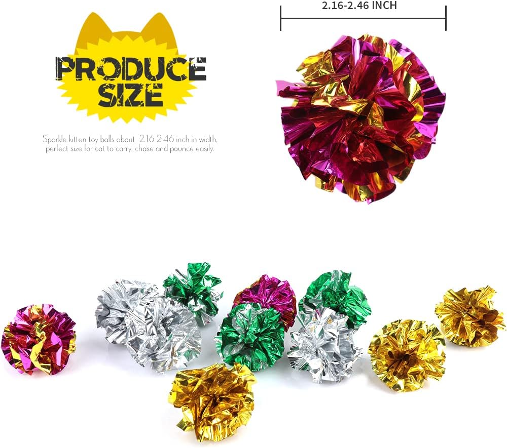 HNYYZL 25 Pack Crinkle Balls Cat Toys - Original Mylar Crinkle Balls Cat Toys（Random Color）