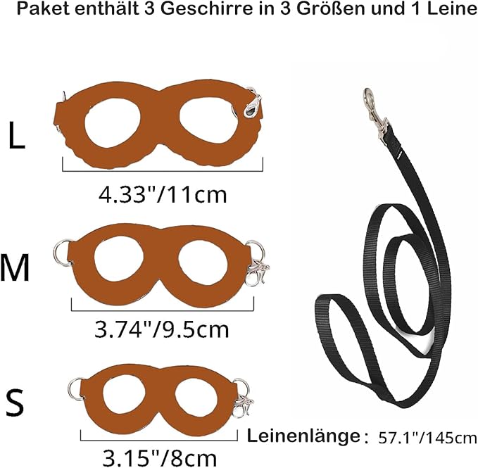 3 Pack Sugar Glider Harness and Leash Set Small Animal Training Walking Vest for Squirrel Hamster Rat-Brown