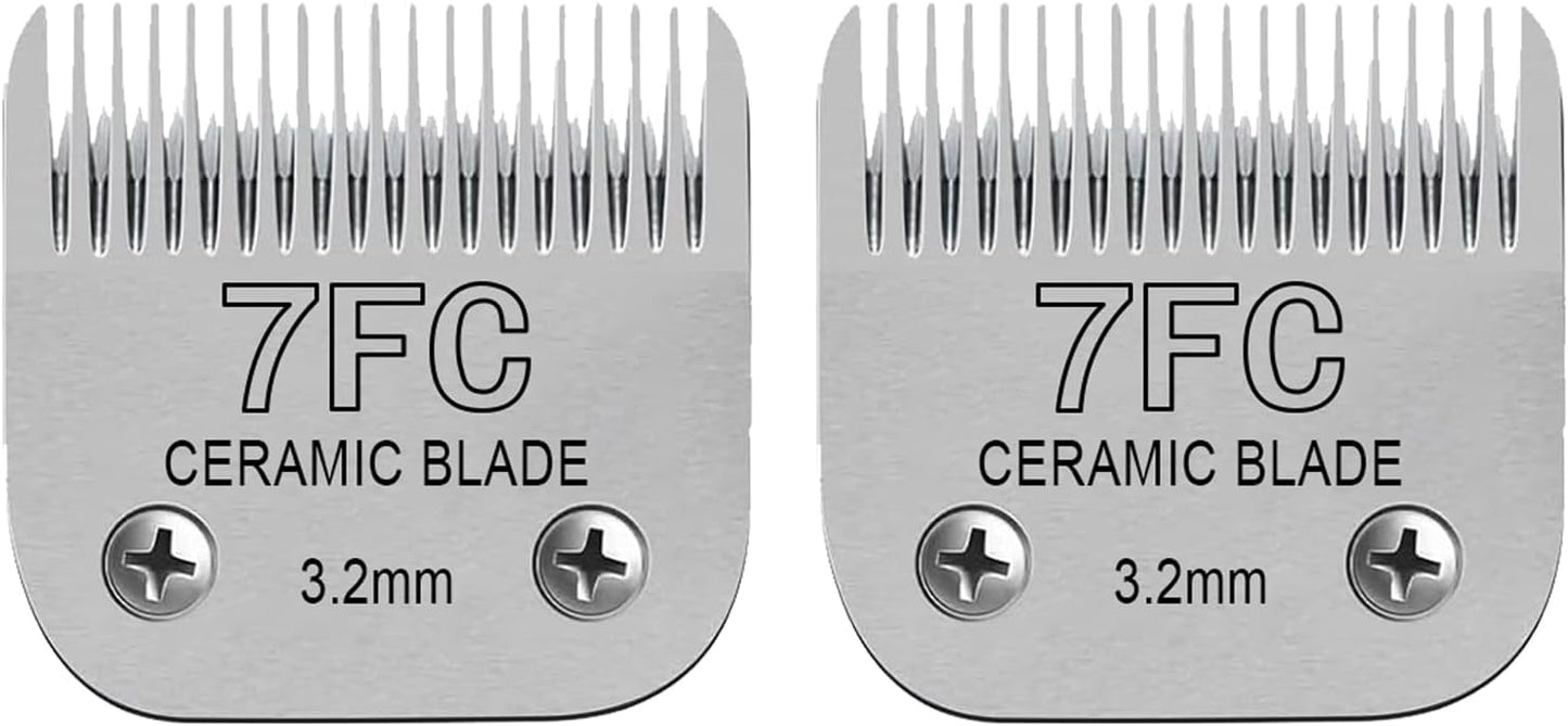 Detachable Pet Dog Clipper Blades, Compatible with Size-7FC Cut Length 1/8"(3.2mm), Most Oster A5, KM Series Clippers,Made of Stainless Steel Blade 2Pack