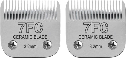 Detachable Pet Dog Clipper Blades, Compatible with Size-7FC Cut Length 1/8"(3.2mm), Most Oster A5, KM Series Clippers,Made of Stainless Steel Blade 2Pack
