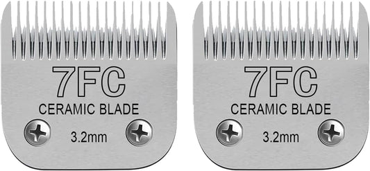 Detachable Pet Dog Clipper Blades, Compatible with Size-7FC Cut Length 1/8"(3.2mm), Most Oster A5, KM Series Clippers,Made of Stainless Steel Blade 2Pack