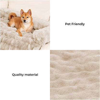 FUNNY FUZZY Pet Fluffy Fuzzy Couch Cover, Calming Washable Dog Bed Sofa Protector Pets Mat for Small Dogs and Cats (Coffee,27.56 × 24.02 × 5.51 in)