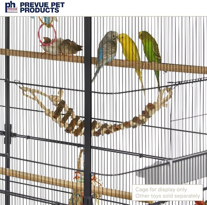 Prevue Pet Products Naturals Rope Ladder Bird Toy, Wood Stairs Climbing Activity Attachment for Birdcage, Earth Tone Brown 62806