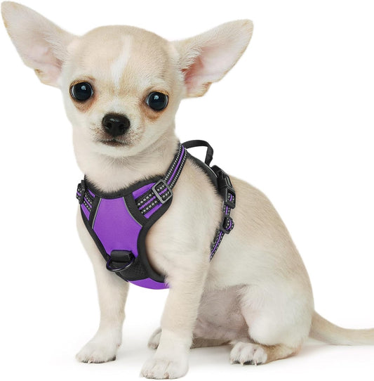 Eagloo Small Dog Harness No Pull, Service Vest with Reflective Strips and Control Handle, Adjustable and Comfortable for Walking, No Choke Pet Harness with 2 Metal Rings, Purple, XS