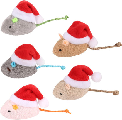 FOIMAS 6pcs Christmas Catnip Toys,Xmas Cat Toys Plush Mouse Interactive Chew Bite Toys for Cat Kitten Indoor