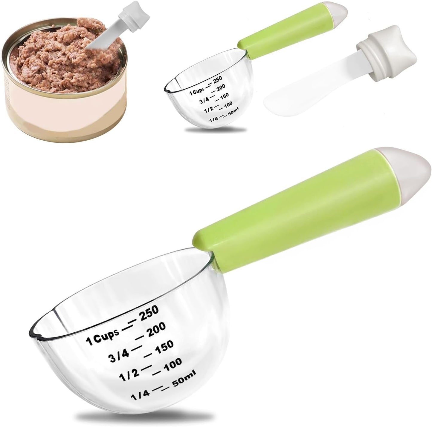 Dog Food Scoop 1 Cup, Pet Food Measuring Cups, Comfortable Long Handled Measuring Cup, for Dog, Cat & Rabbit Food-Grade Pet Food Feeding Scoop, Easily Clean Safe and Reliable (Greener)