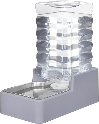 Sfozstra Automatic Dog Water Dispenser: 8L Large Gravity Light Gray Waterer with Stainless Steel Bowl - 100% BPA-Free - Suitable for Pet Owners Garden/Apartment
