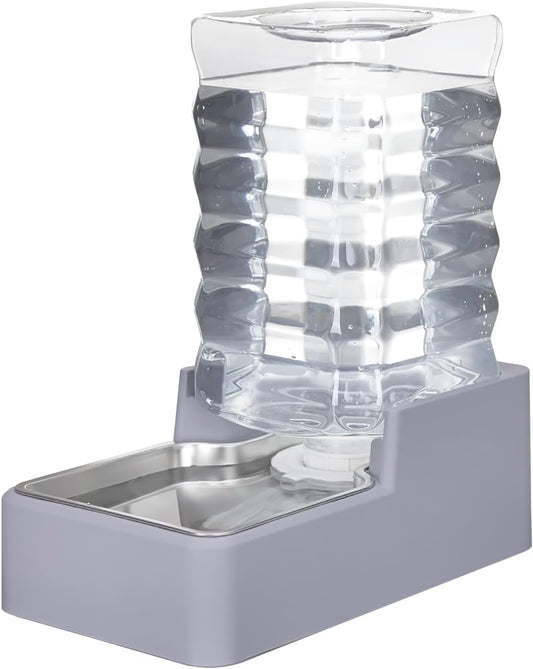 Sfozstra Automatic Dog Water Dispenser: 8L Large Gravity Light Gray Waterer with Stainless Steel Bowl - 100% BPA-Free - Suitable for Pet Owners Garden/Apartment