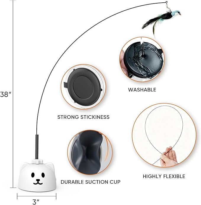Interactive Cat Toys for Indoor Cats Automatic Electric Flying Bird Feather Cat Toy - Best Kitten & Adult Cat Enrichment Toy Stick-on Hanging Electric Kitty Toys for Bored Cats