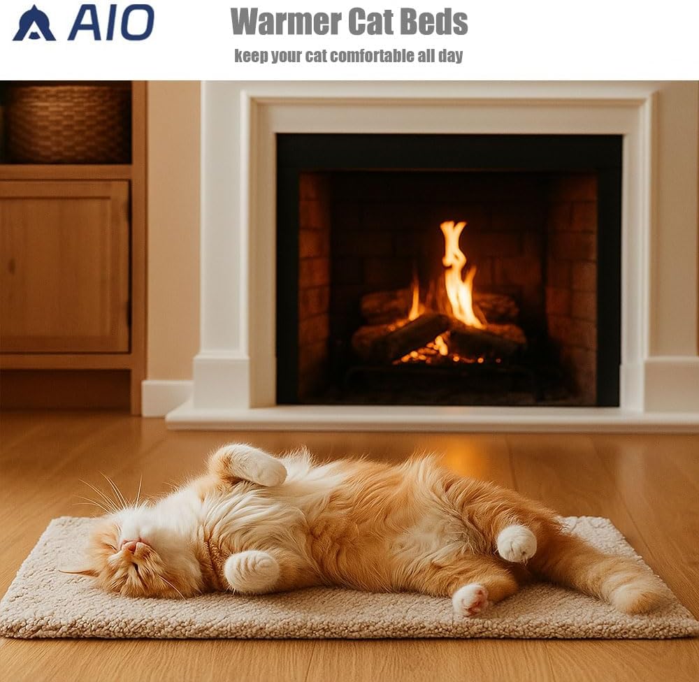 AIO Heated cat Bed Self Warming Cat Bed Self Heating Cat Dog Mat Advanced Grey Extra Warm Thermal Pet Pad for Indoor Outdoor Pets with Removable Cover Non-Slip Bottom Washable Non Electric