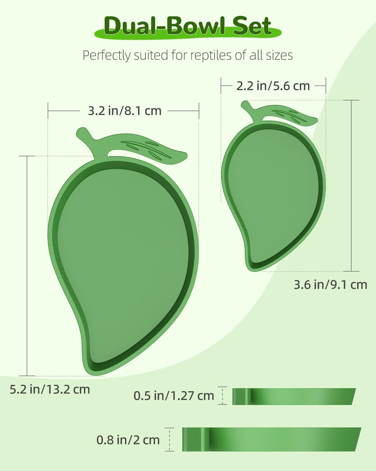 Pawfly 2 Pcs Reptile Water Bowl, Tortoise Water Dish, Food & Water Feeder, Cute Mango Feeding Dish, Tortoise Habitat Accessories for Turtle, Gecko, Bearded Dragon & Lizard, 2 Sizes