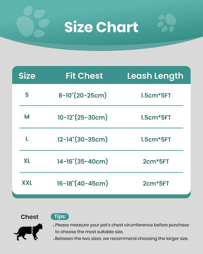 FAYOGOO Escape Proof Cat Harness and Leash Set for Walking, Secure-Fit Step-in Cat Vest Harness, Soft & Lightweight for Kittens and Large Cats