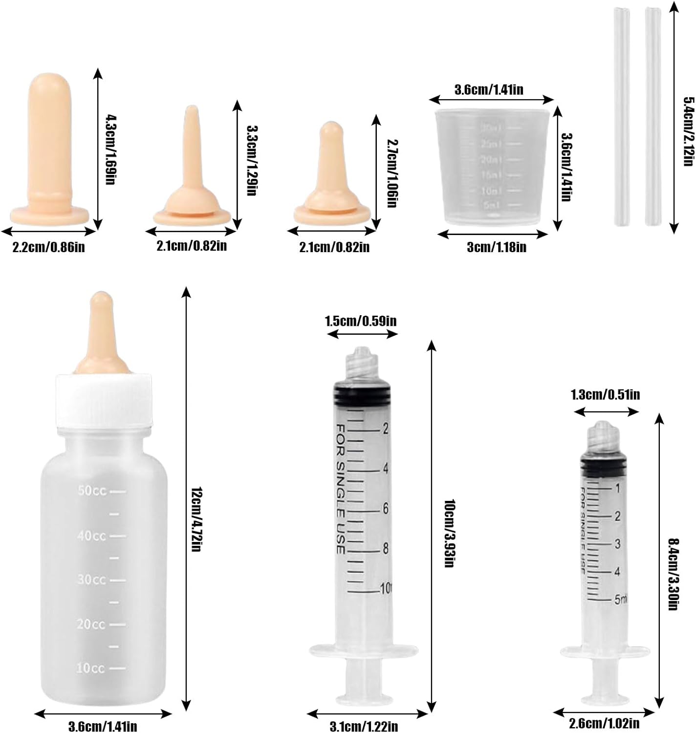 Suxgumoe Pet Feeding Bottle Set, Feeding Silicone Nipple with Bottle and Syringes, Reusable Pet Nursing Kits Feeding Tools for Rabbits, Small Animals (1 Bottle+3 Nipples+2 Syringes + 1 Measuring Cup)