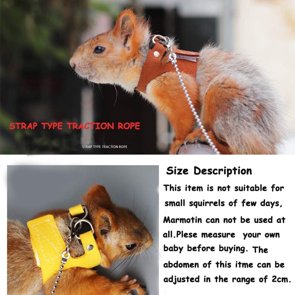 Squirrel Traction Rope Strap Anti-Biting Chain Rope, Adjustable Vest, Small Animal Walking Harness with Lead Leash, Hamster Gerbil Rat Mouse Ferret Chinchilla Small Animal Walking Leash