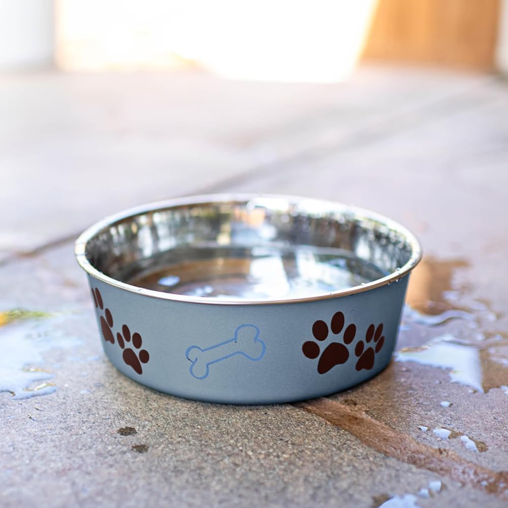 Loving Pets Bella Dog Bowls- Stainless Steel Dog & Cat Bowls - Spill Proof Dog Food Bowl, Cat Bowl, Puppy Essentials & Pet Supplies Great for Home & Travel (Medium 20-35 lbs, Blueberry)