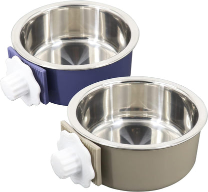 Dog Crate Bowl, Hanging Stainless Steel Removable Pet Crate Water & Food Bowls, Pet Cage Feeder Container Coop Cup for Cat Puppy Birds Rats Guinea Pigs Rabbit Hamster (2PCS)