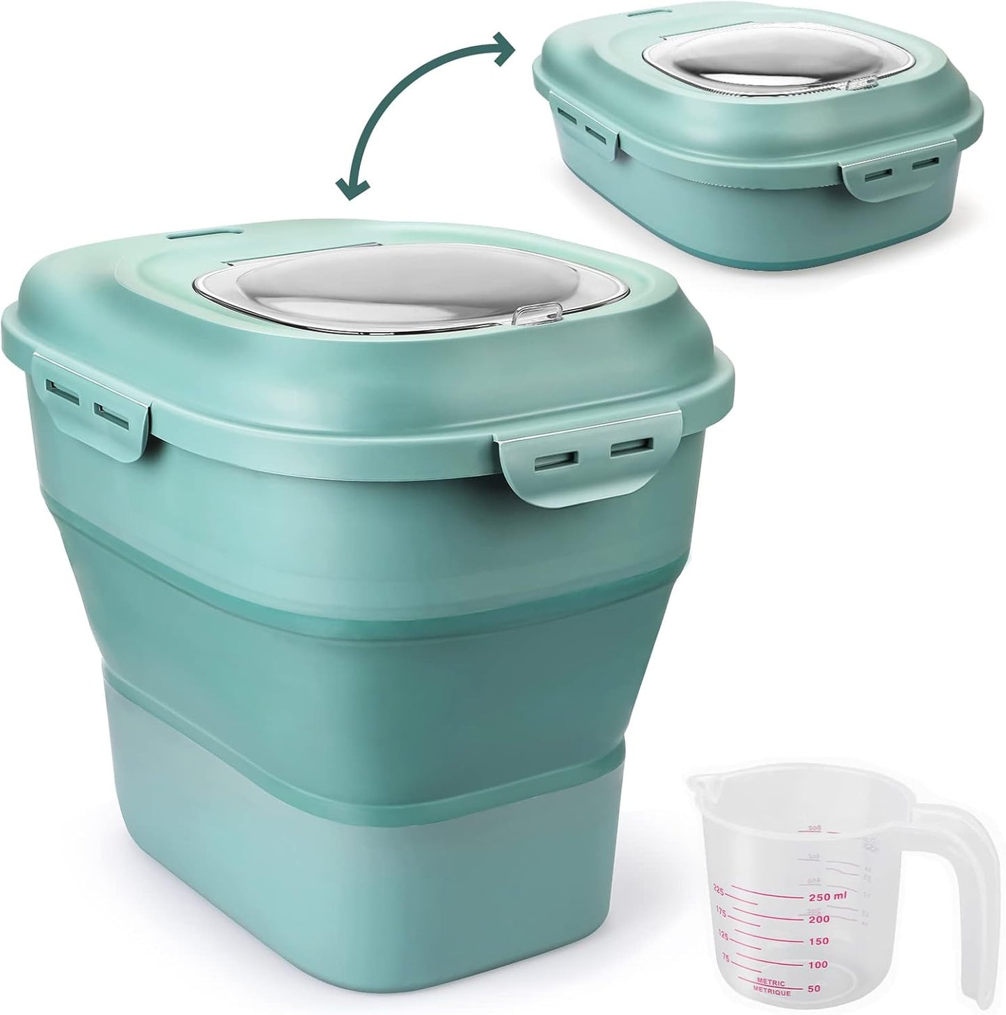 Cereal Rice Storage Containers, 20 to 50Lbs Collapsible Dry Food Dispenser Bins with Airtight Flip Lid Rolling Wheel, Kitchen Pantry to Store Sugar Flour, Dog Pet Cat Food Holder Container