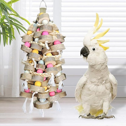 Bird Toys for Large Parrots Toys Natural Colored Wooden Bird Cages Chew Accessories for Macaws, Cockatoos, African Grey, and Amazon Parrots,