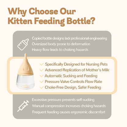 RockTech Ergonomic Kitten Bottle Feeding kit, Puppy Bottles for Nursing Puppy Milk -40ml Anti-Choking Slow Flow Nursing Bottle for Newborn Kittens/Puppies/Small Animals,Silicone Feeder(Yellow)