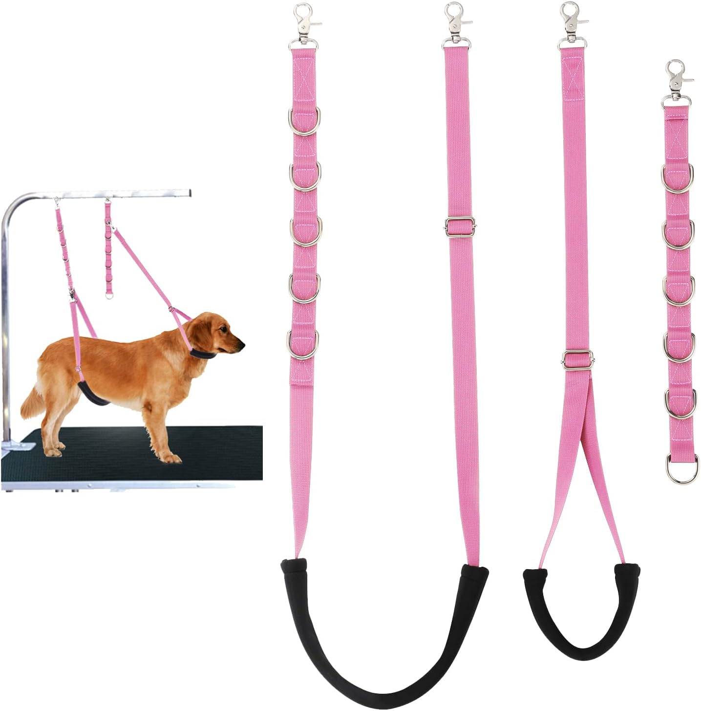 Dog Grooming Belly Straps Pink Pet Grooming Supplies 3 Sets Professional Dogs Belly Band Pet Dogs Groomer Extension Strap Table Arm Loop Extender for Small Medium Large Pets (Pink)