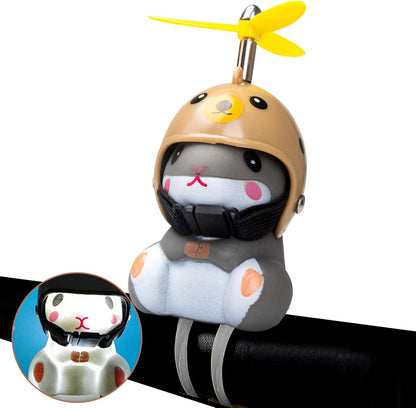 wonuu Duck Bike Bell with Light and Helmet Cute Hamster Bicycle Horn, Dashboard Decoration Hamster Toy Motorcycle Bike Bells Rubber Duck Car Dashboard Decorations (Light Brown-Hamster)