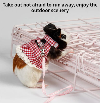 Guinea Pig Harness and Leash Plaid Hamster Harness, Adjustable Ferret Harness and Leash Set No Pulling Walking Vest for Ferret Chinchilla and Similar Small Animals (Small,Pink)