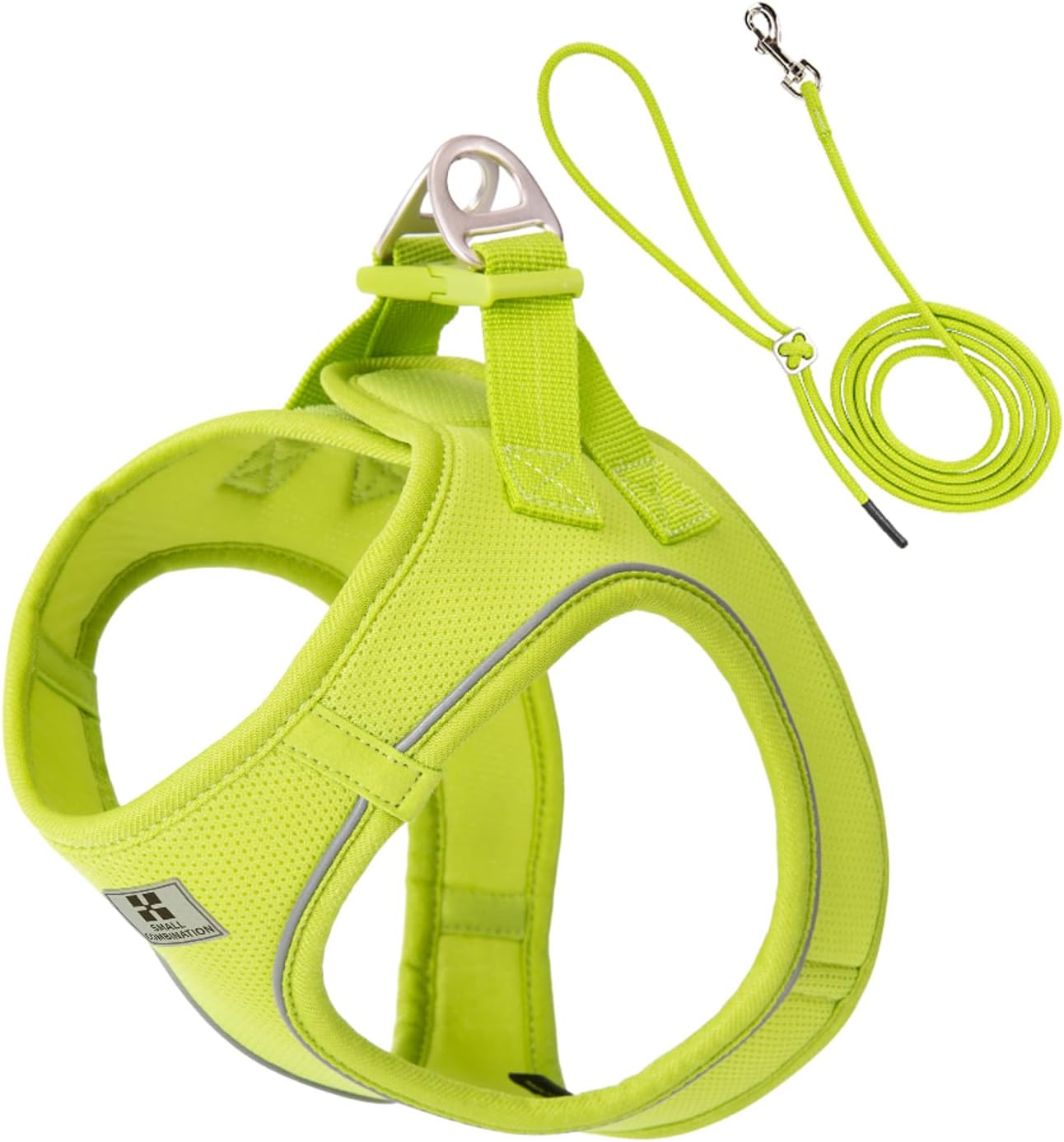 Adjustable Dog Harness with Leash, Reflective Mesh, No-Pull Design，Matching Lead Rope (Lemon Yellow, M)