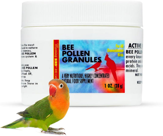 Morning Bird Bee Pollen Granules 1 Oz – Naturally Immune Support & Protein Powder for Birds – Boosts Strength, Feather Health & Energy Supplements – Easy to Mix with Food for All Bird Types