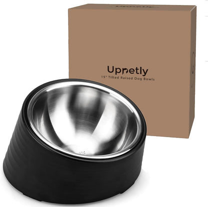 Slanted Small Cat Food Bowl 0.5 Cup, 15° Tilted Stainless Steel Mini Dog Puppy Food Bowl, Non-Slip & Non-Spill Small Kitten Pet Feeder with Elevated Detachable Melamine Stand, Easy to Get Food