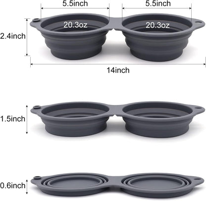 SLSON Collapsible Dog Bowls,Integrated Molding Dog Double Bowl No Plastic Rim 2 in 1 Foldable Pet Food & Water Bowl Cat Feeder Dish for Walking,Hiking,Camping (Dark Grey)