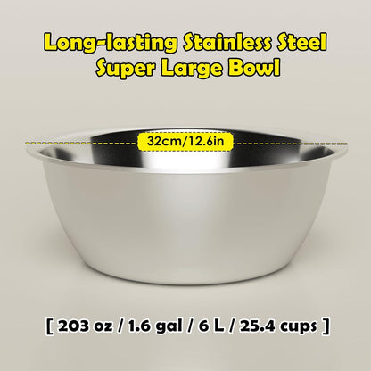 1.6Gallon Elevated Dog Water Bowl for Large Dogs, Height Adjustable (10-17.8in) Raised Stainless Steel Bowl with Spill-Proof Mat & Sturdy Metal Stand, Easy-Clean Feeder for Indoor/Outdoor Use