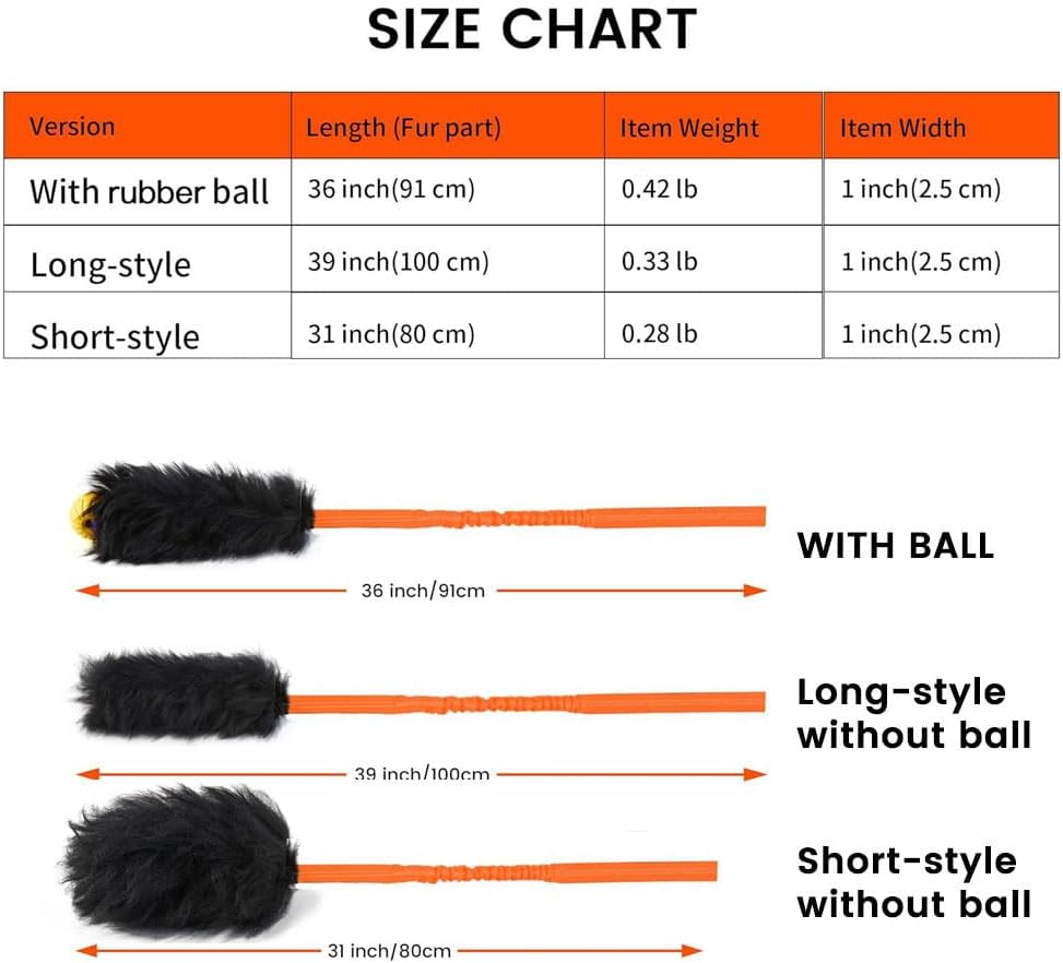 HOWGO Dog Rope,Dog Bungee Chaser 100% Sheepskin,Sheep Smell Tug for All Breeds(Orange, Long Without Ball 2Pack)