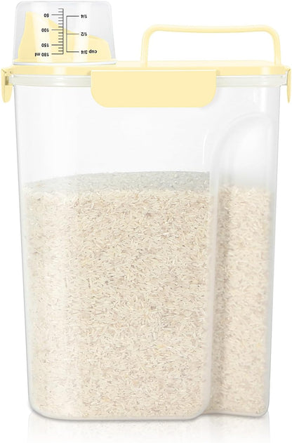 TBMax Airtight Rice Container 10 Lbs, Cereal Dispenser, Travel Pet Cat Dog Food Storage Container, Plastic Kitchen Pantry Food Storage Holder with Cup -Light Yellow