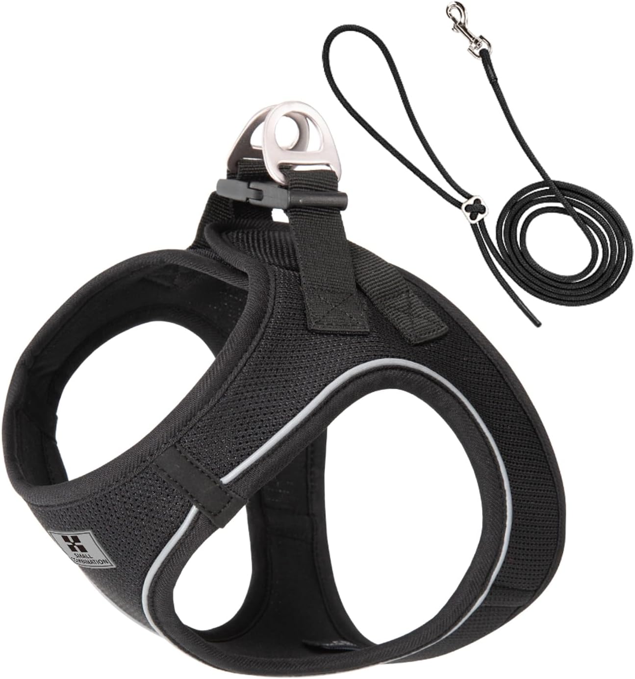 Adjustable Dog Harness with Leash, Reflective Mesh, No-Pull Design，Matching Lead Rope (Black, S)