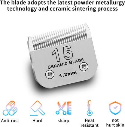 3 Pack 15# Detachable Pet Dog Grooming Ceramic Blades,Compatible with Andis,Oster A5,Wahl KM-10 Series,Size 15# Blade 3/64-Inch 1.2MM Cut Length