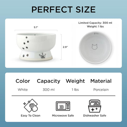 Necoichi Elevated Cat Water Bowl – Ceramic Raised Cat Bowl, Prevents Neck & Whisker Fatigue – Dishwasher & Microwave Safe – Pet Water Bowl for Cats (Cat, Regular)