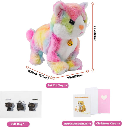 Smalody Interactive Electronic Plush Toy - Animated Sound Control Electronic Pet Robot Cat Kitten Toys Gifts for Boys & Girls Kids Birthday Christmas(LED Eyes) (Colorful)