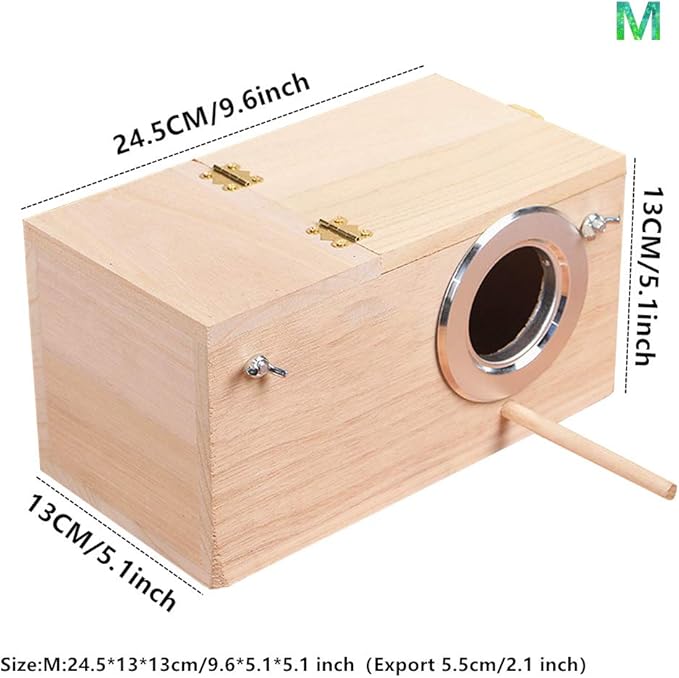YJJKJ Wood Parakeet Nest Box Pet Bird House Parrot Breeding Mating Box Bird Cage Box for Lovebirds Cockatiel Parrotlets Budgerigar Parakeet (M)