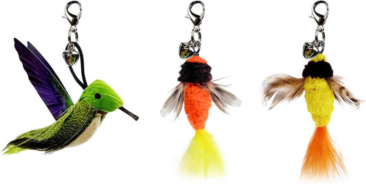 TTcat Cat Feather Toys Replacement,3 Pcs Hummingbird Insect Feathers Refills for Cat Wands.
