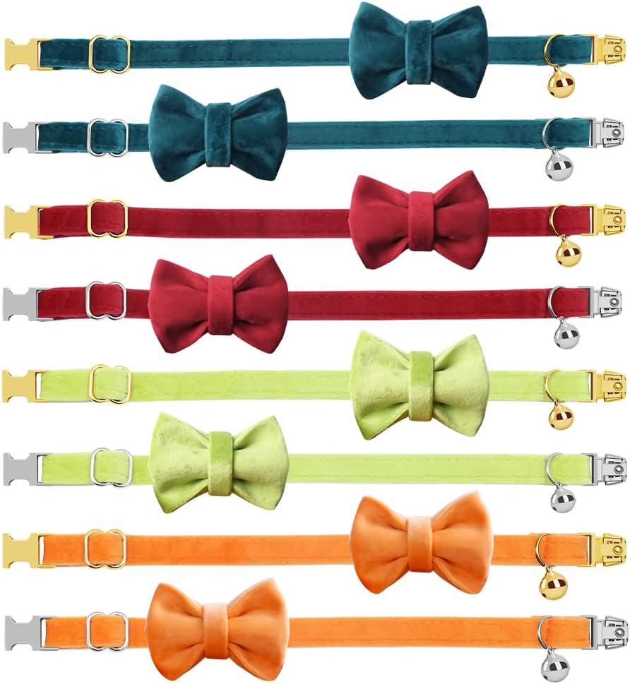 Personalized Cat Collar with Name Plate,Adjustable Tough Nylon Cat ID Collars with Bell,Customize Engraved Pet Name and Phone Number (Velvet Style D)