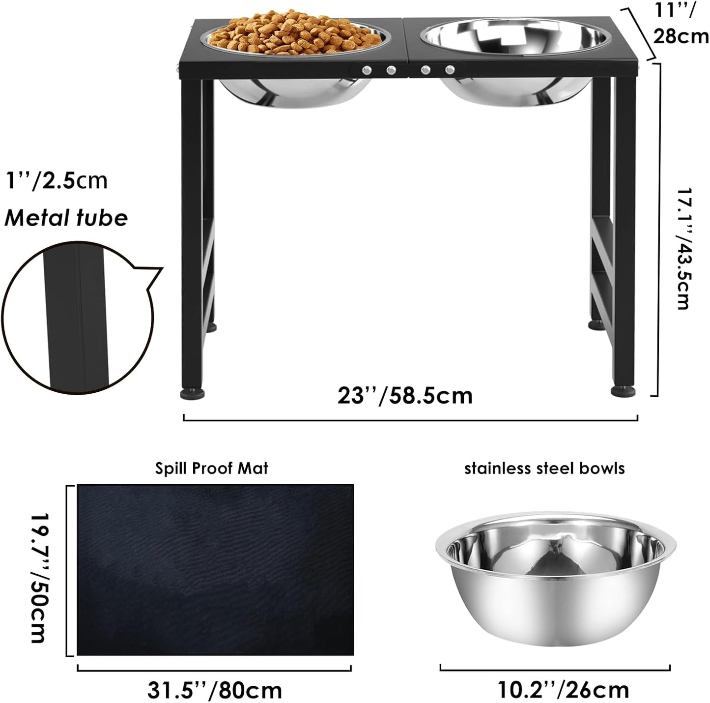 Metal Elevated Dog Bowls for Large Extral Large Breed Raised Dog Bowl Stand with Sprill Proof Mat and 3000ML Pet Bowls, 17" Tall Food & Water Feeder for Extra Large Breed